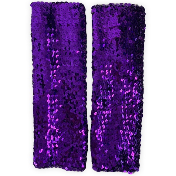 ** HOST PICK** Purple Sequined Shine Elbow Length Fingerless Sleeves - Picture 2 of 4